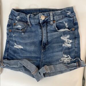 American Eagle Outfitters Women's Distressed Blue Denim Shorts